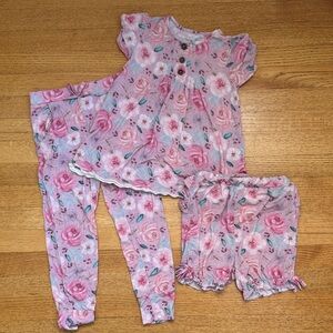 Dreamers Pink Rose-Print 3-Piece Pajama Set